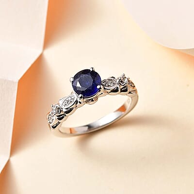 Masoala Sapphire (D) and White Zircon 1.50 ctw Ring in Rhodium Over Sterling Silver (Size 11.5)