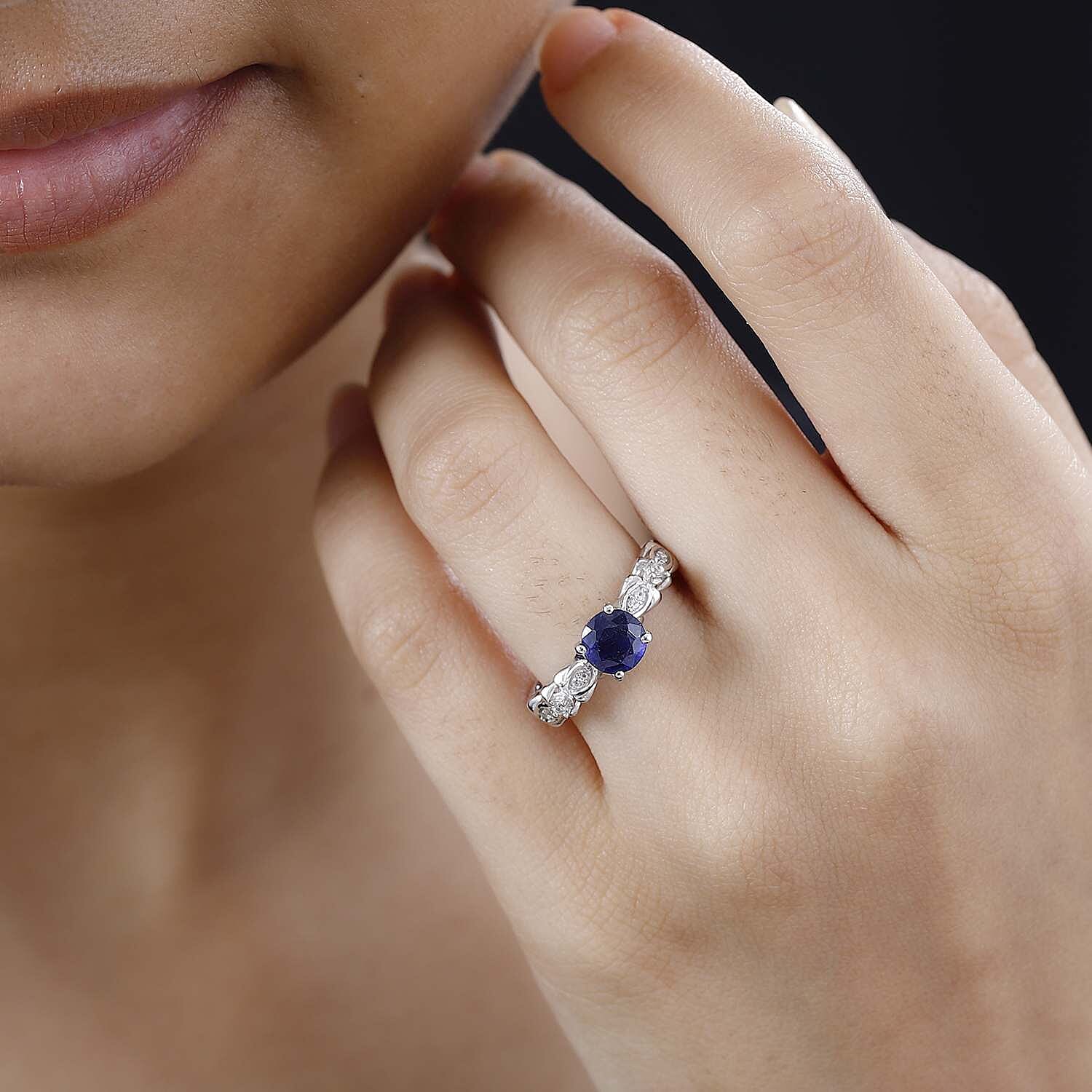 Masoala Sapphire (D) and White Zircon 1.50 ctw Ring in Rhodium Over Sterling Silver (Size 11.5)