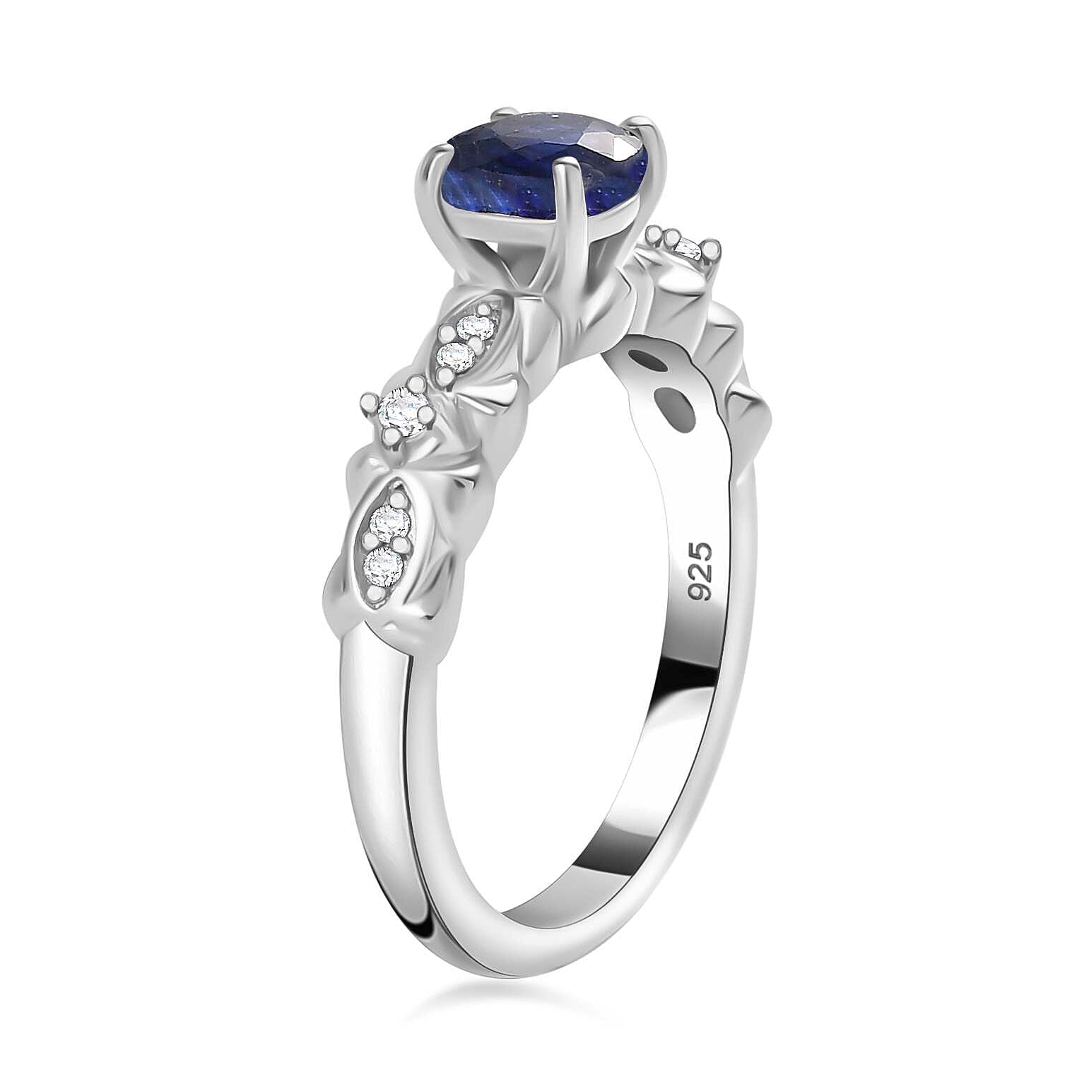 Masoala Sapphire (D) and White Zircon 1.50 ctw Ring in Rhodium Over Sterling Silver (Size 11.5)
