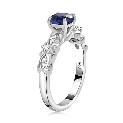Masoala Sapphire (D) and White Zircon 1.50 ctw Ring in Rhodium Over Sterling Silver (Size 11.5)