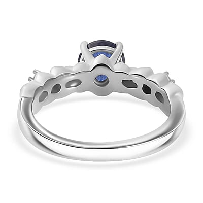 Masoala Sapphire (D) and White Zircon 1.50 ctw Ring in Rhodium Over Sterling Silver (Size 11.5)