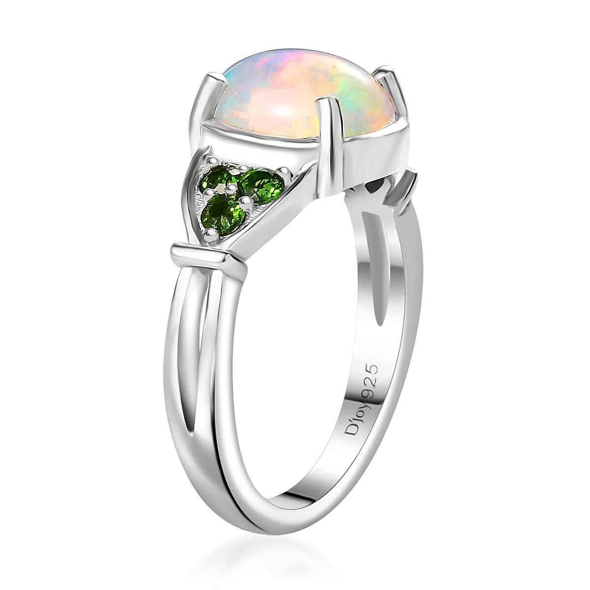 Premium Ethiopian Welo Opal and Chrome Diopside Ring in Platinum Over Sterling Silver (Size 9.0) 1.35 ctw image number 4
