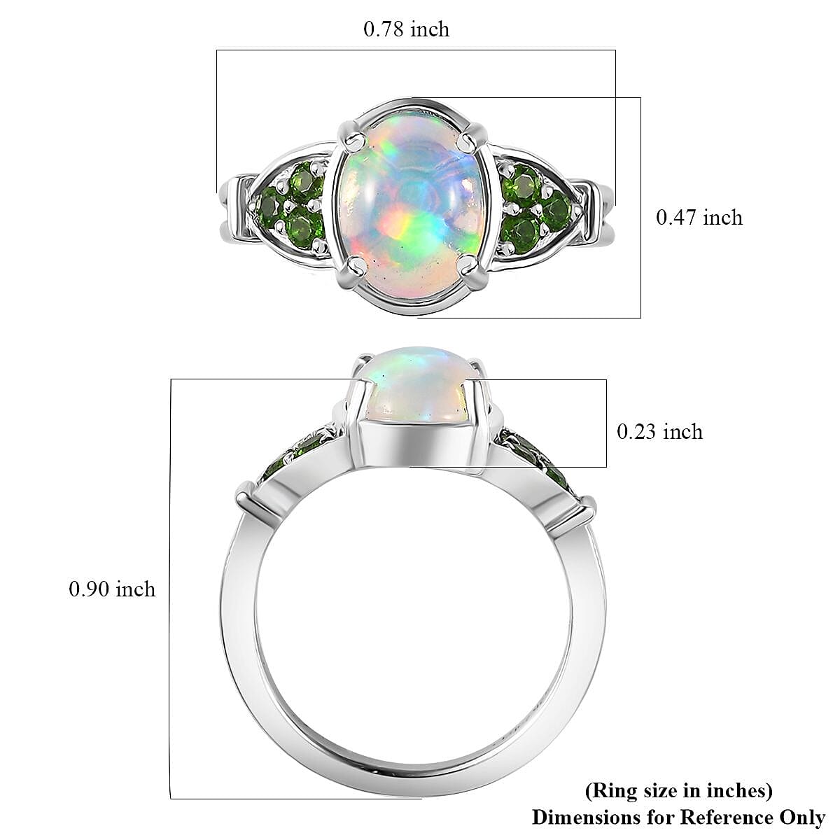 Premium Ethiopian Welo Opal and Chrome Diopside Ring in Platinum Over Sterling Silver (Size 9.0) 1.35 ctw image number 6