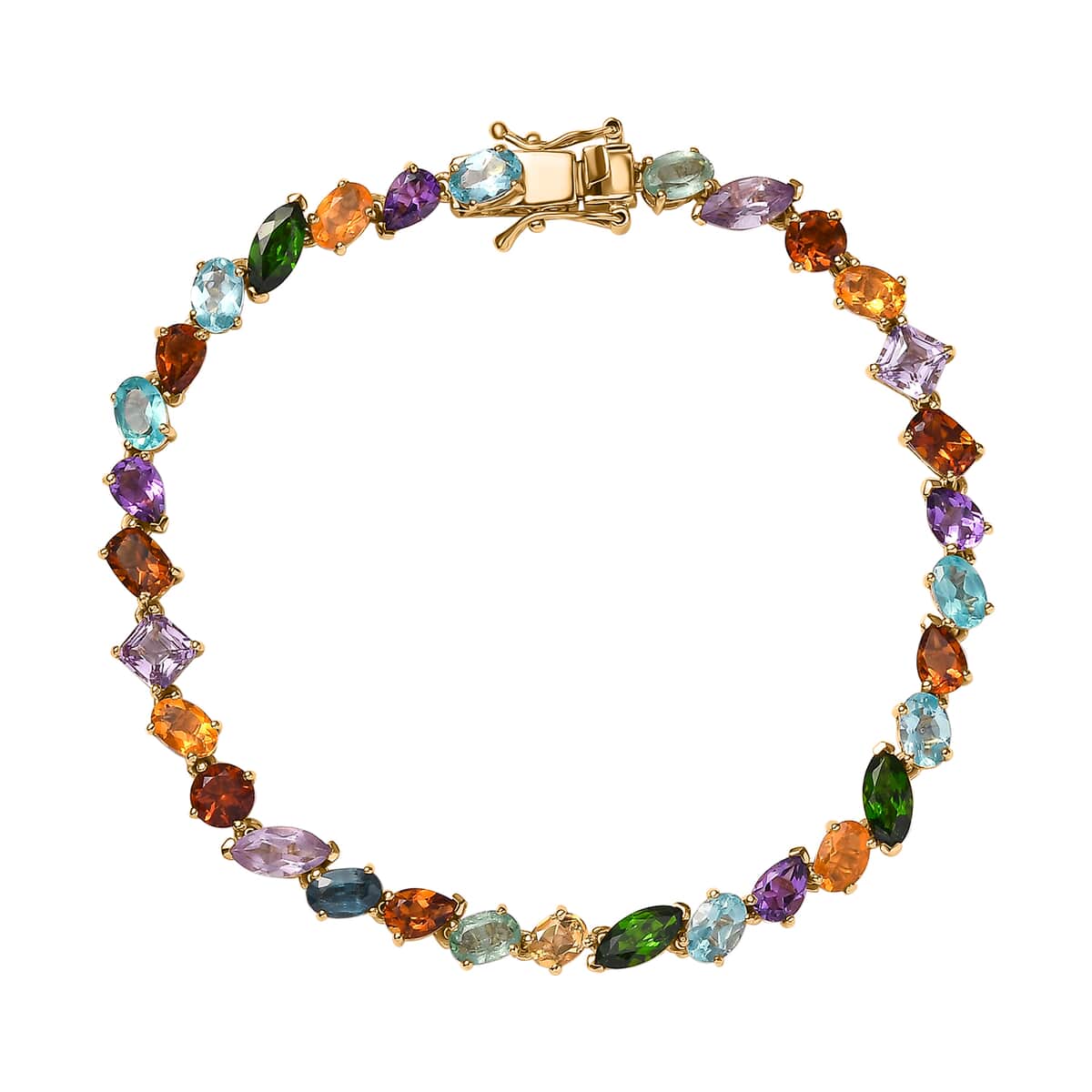 Multi Gemstone 14.85 ctw Rainbow Meadow Bracelet in Vermeil Yellow Gold Over Sterling Silver (8.00 In) image number 0