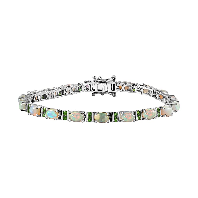 Premium Ethiopian Welo Opal and Chrome Diopside Bracelet in Platinum Over Sterling Silver (6.50 In) 6.35 ctw