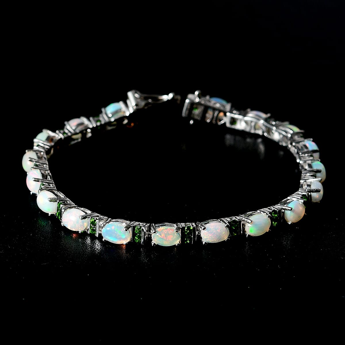 Premium Ethiopian Welo Opal and Chrome Diopside Bracelet in Platinum Over Sterling Silver (6.50 In) 6.35 ctw image number 2