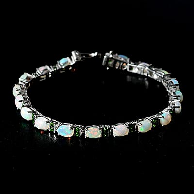 Premium Ethiopian Welo Opal and Chrome Diopside Bracelet in Platinum Over Sterling Silver (6.50 In) 6.35 ctw