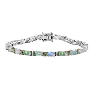 Premium Ethiopian Welo Opal and Chrome Diopside Bracelet in Platinum Over Sterling Silver (7.25 In) 7.40 ctw