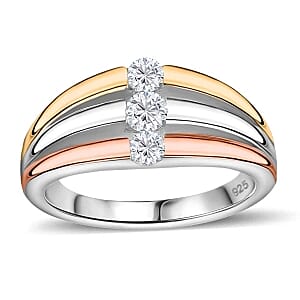 Moissanite 0.37 ctw 3 Stone Ring in Sterling Silver (Size 11.5)