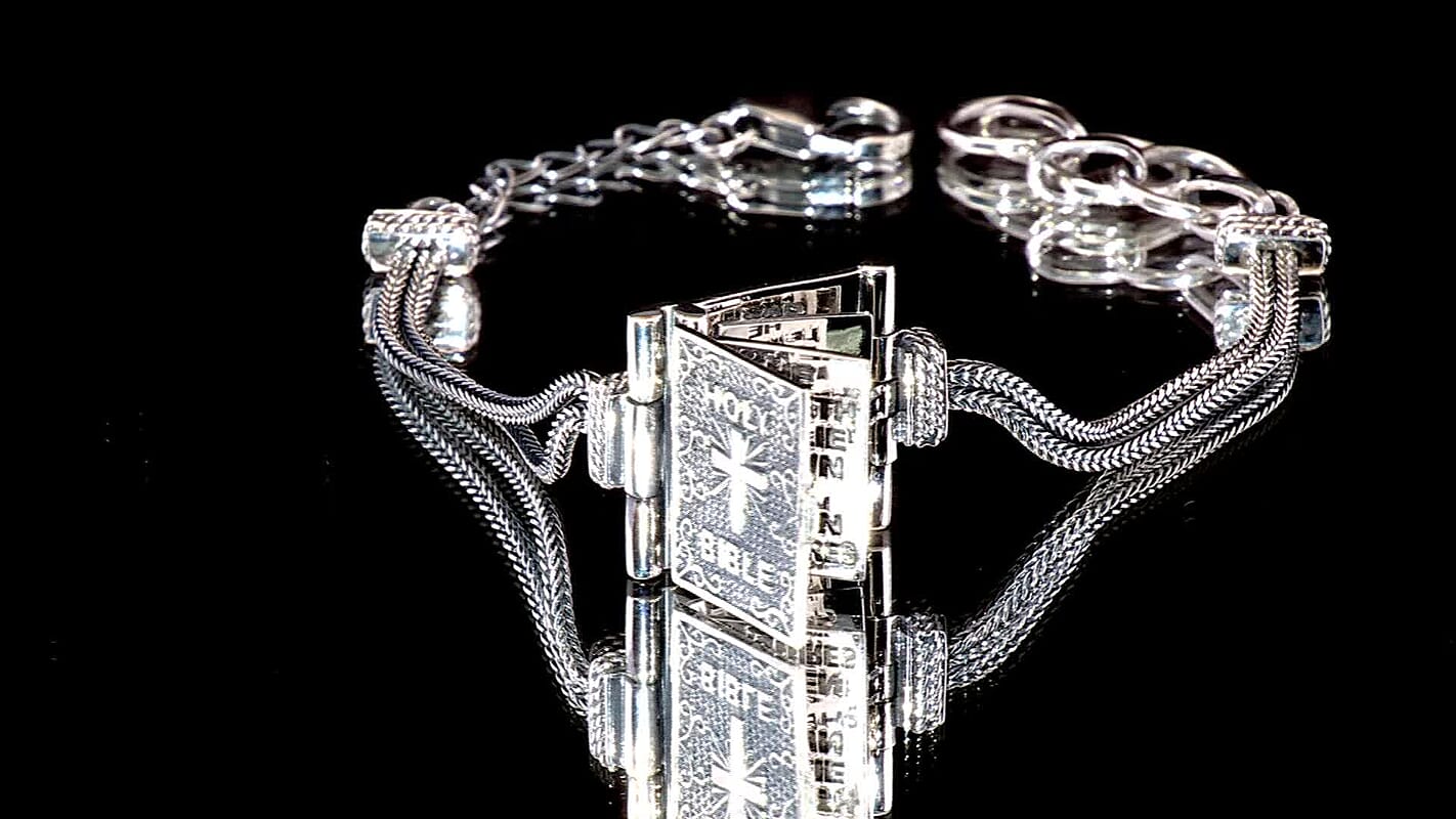 D'Joy Black Oxidized Sterling Silver Openable Bible Cross Bracelet (6.50-8.0In) 14.75 Grams
