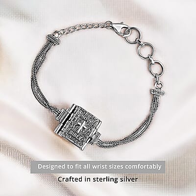 D'Joy Black Oxidized Sterling Silver Openable Bible Cross Bracelet (6.50-8.0In) 14.75 Grams