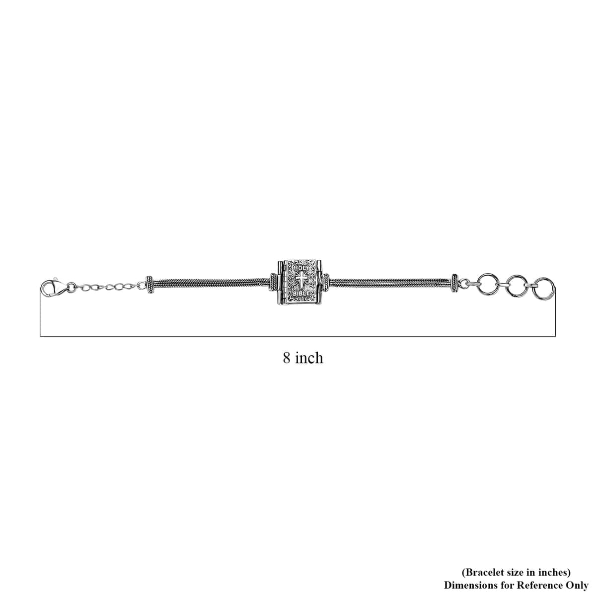 Black Oxidized Sterling Silver Bible Cross Bracelet (6.50-8.0In) 14.75 Grams image number 7