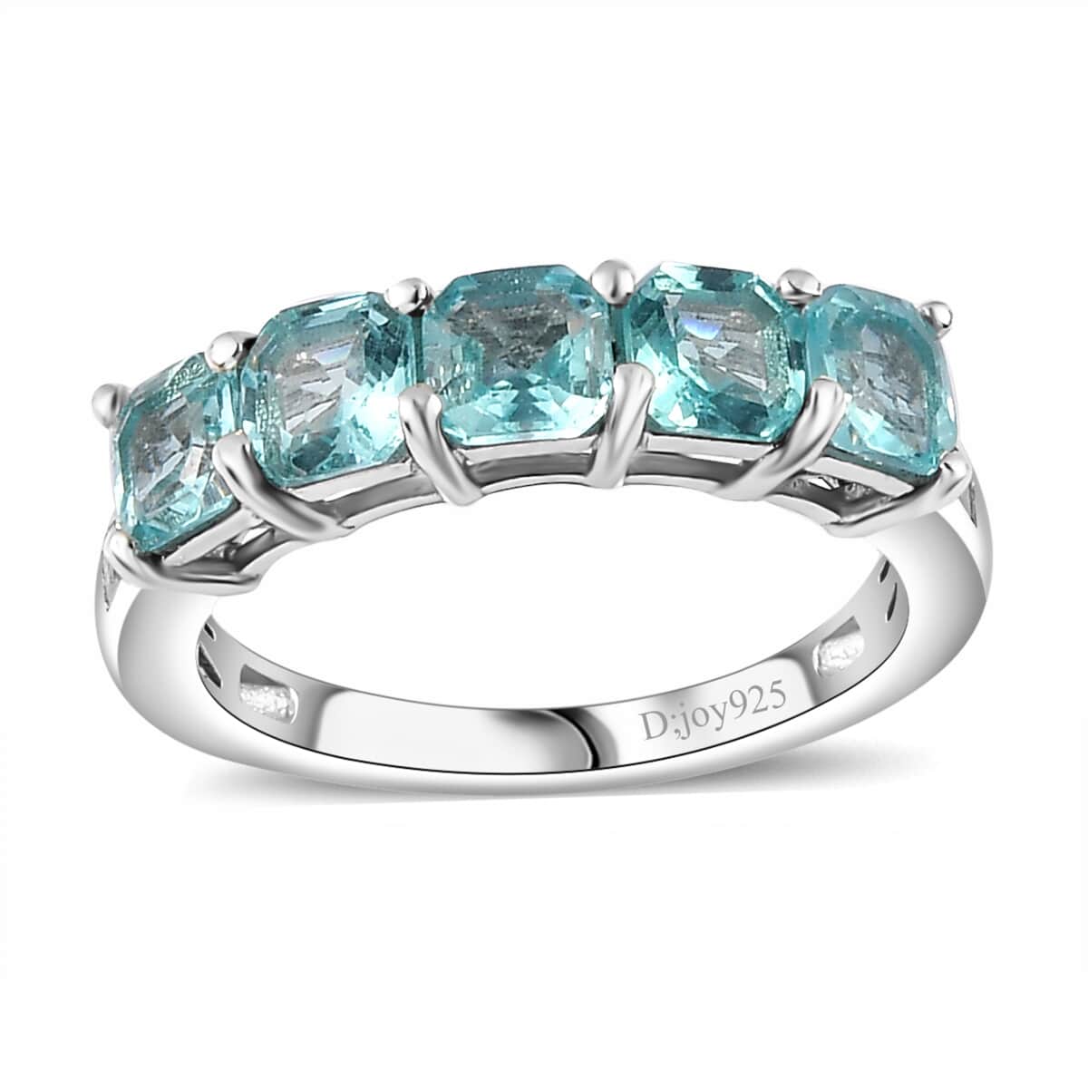 Betroka Blue Apatite and White Zircon 2.10 ctw 5 Stone Ring in Rhodium Over Sterling Silver (Size 10.0) image number 0