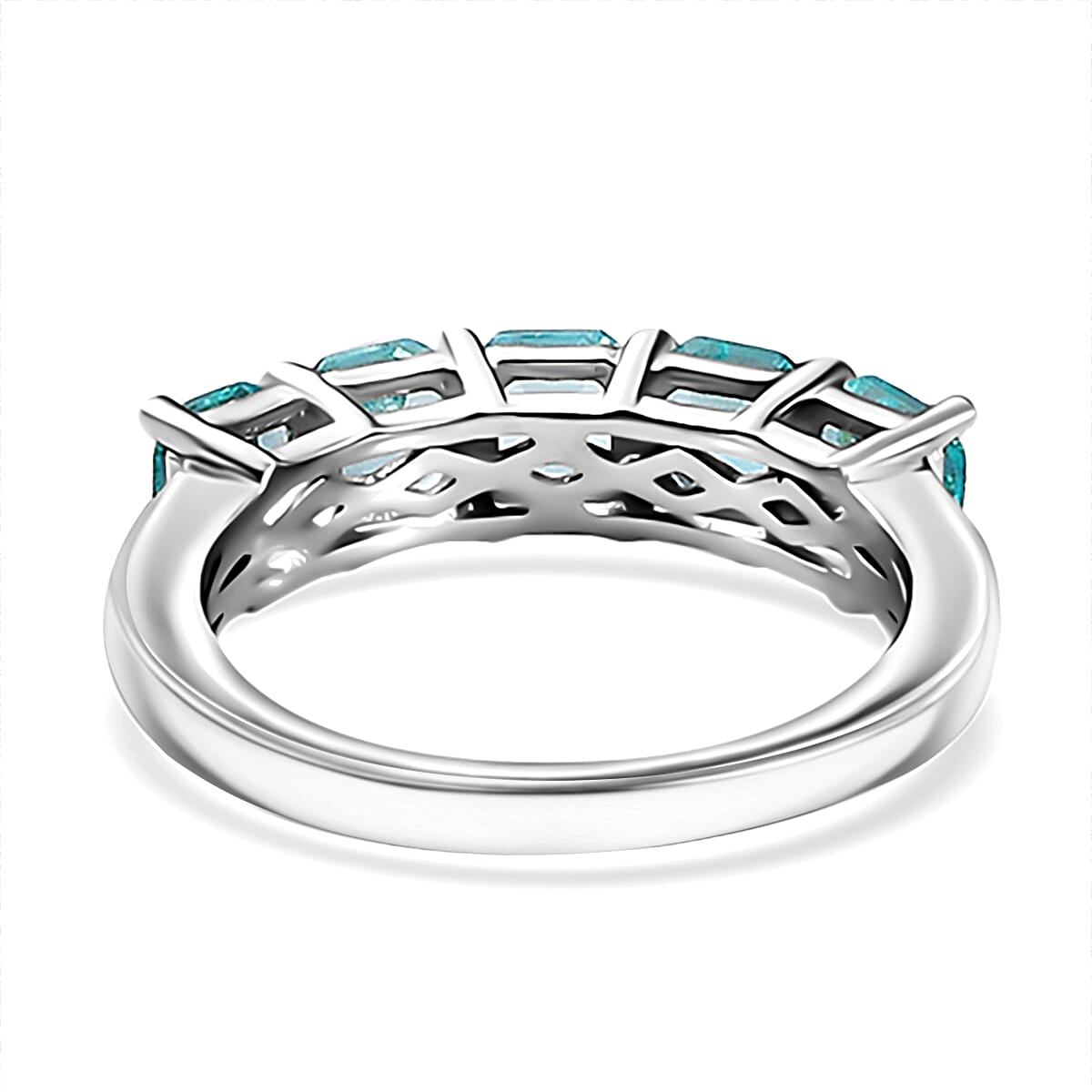 Betroka Blue Apatite and White Zircon 2.10 ctw 5 Stone Ring in Rhodium Over Sterling Silver (Size 10.0)