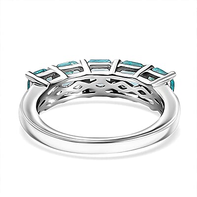 Betroka Blue Apatite and White Zircon 2.10 ctw 5 Stone Ring in Rhodium Over Sterling Silver (Size 10.0)