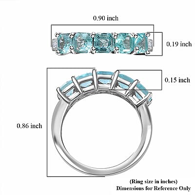 Betroka Blue Apatite and White Zircon 2.10 ctw 5 Stone Ring in Rhodium Over Sterling Silver (Size 10.0)