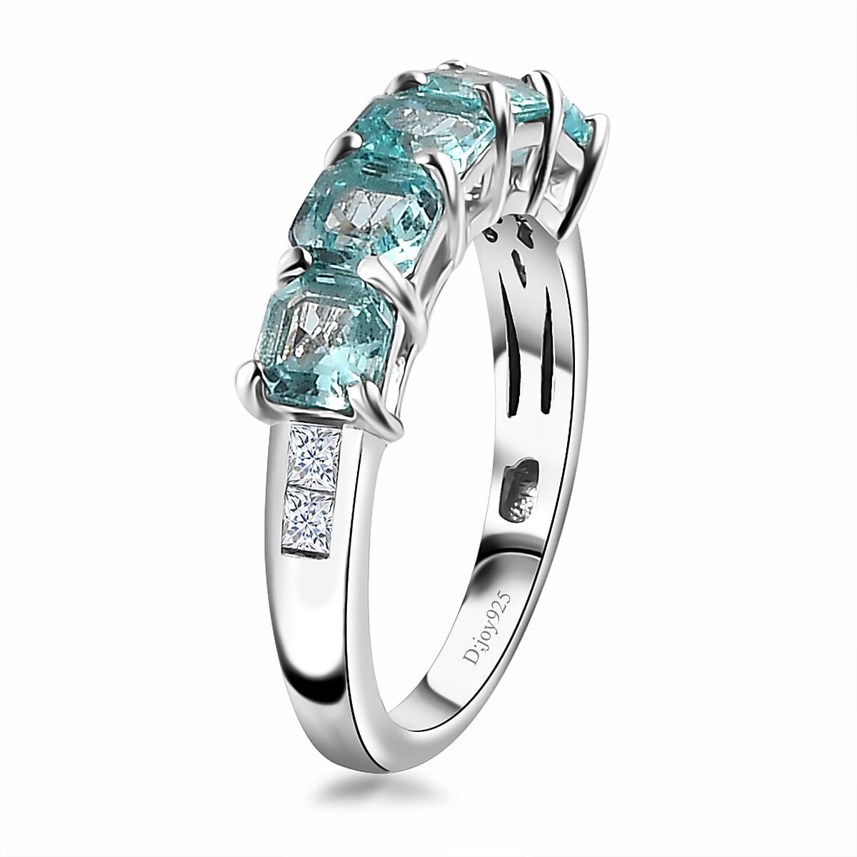 Betroka Blue Apatite and White Zircon 2.10 ctw 5 Stone Ring in Rhodium Over Sterling Silver (Size 6.0) image number 3