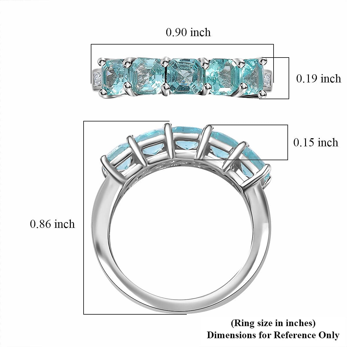 Betroka Blue Apatite and White Zircon 2.10 ctw 5 Stone Ring in Rhodium Over Sterling Silver (Size 6.0) image number 5