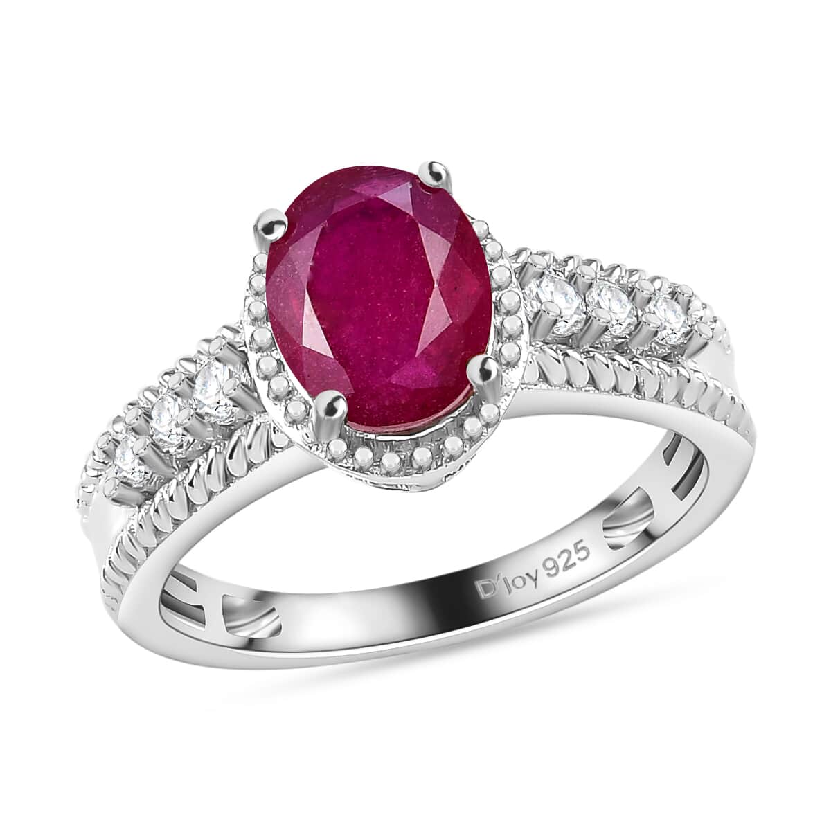 Niassa Ruby (FF) and White Zircon 2.10 ctw Elegance Ring in Rhodium Over Sterling Silver (Size 10.0) image number 0