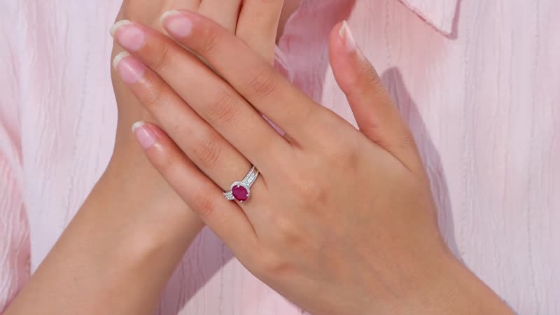 Niassa Ruby (FF) and White Zircon 2.10 ctw Elegance Ring in Rhodium Over Sterling Silver (Size 10.0)