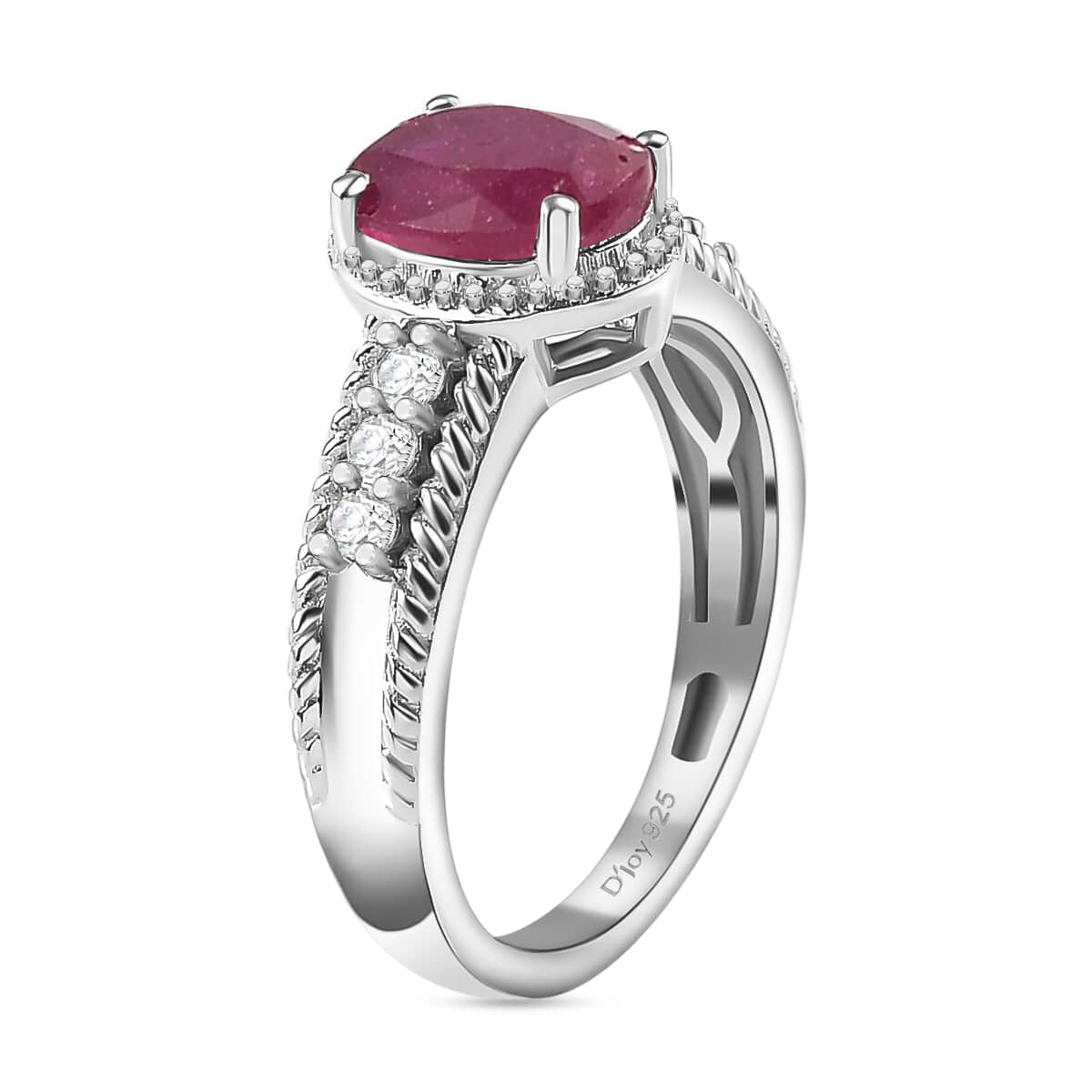 Niassa Ruby (FF) and White Zircon 2.10 ctw Elegance Ring in Rhodium Over Sterling Silver (Size 10.0) image number 3