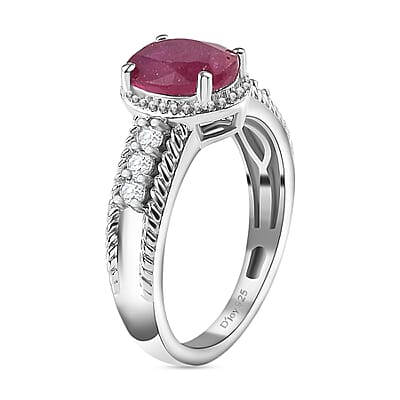 Niassa Ruby (FF) and White Zircon 2.10 ctw Elegance Ring in Rhodium Over Sterling Silver (Size 10.0)