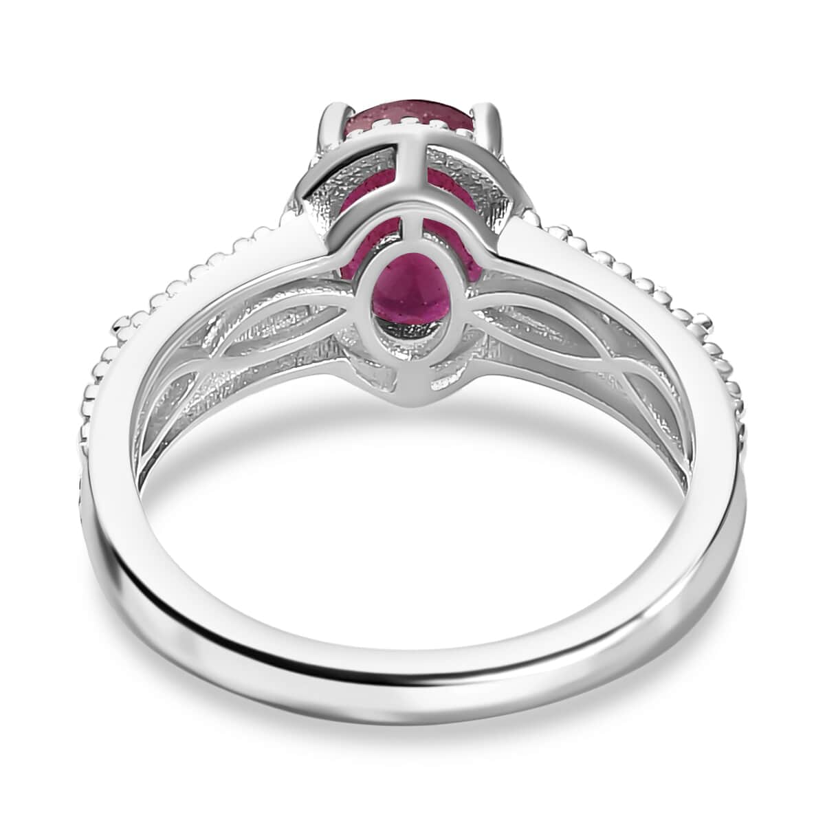 Niassa Ruby (FF) and White Zircon 2.10 ctw Elegance Ring in Rhodium Over Sterling Silver (Size 10.0) image number 4