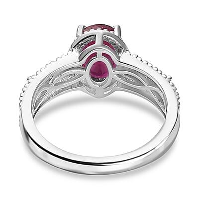 Niassa Ruby (FF) and White Zircon 2.10 ctw Elegance Ring in Rhodium Over Sterling Silver (Size 10.0)