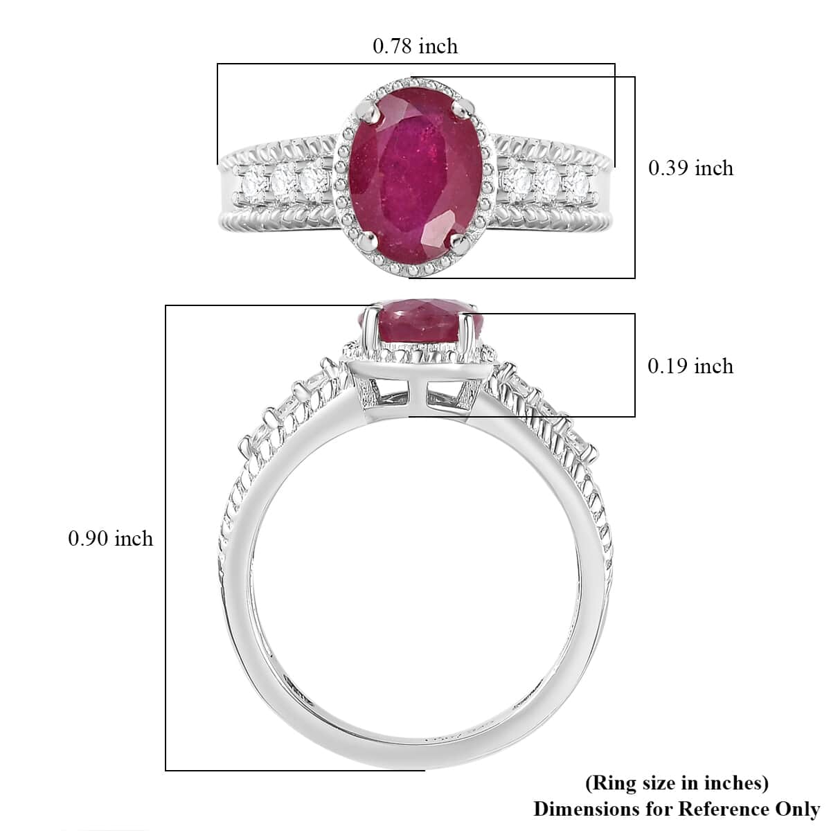 Niassa Ruby (FF) and White Zircon 2.10 ctw Elegance Ring in Rhodium Over Sterling Silver (Size 10.0) image number 5