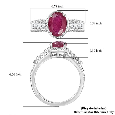 Niassa Ruby (FF) and White Zircon 2.10 ctw Elegance Ring in Rhodium Over Sterling Silver (Size 10.0)