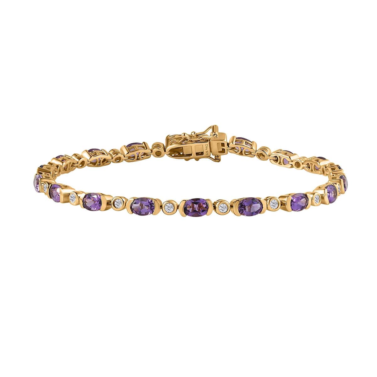 Uruguayan Amethyst and Moissanite Bracelet in Vermeil Yellow Gold Over Sterling Silver (8.00 In) 8.00 ctw image number 0