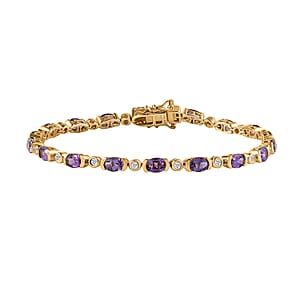 D'Joy Uruguayan Amethyst and Moissanite Bracelet in Vermeil Yellow Gold Over Sterling Silver (8.00 In) 8.00 ctw