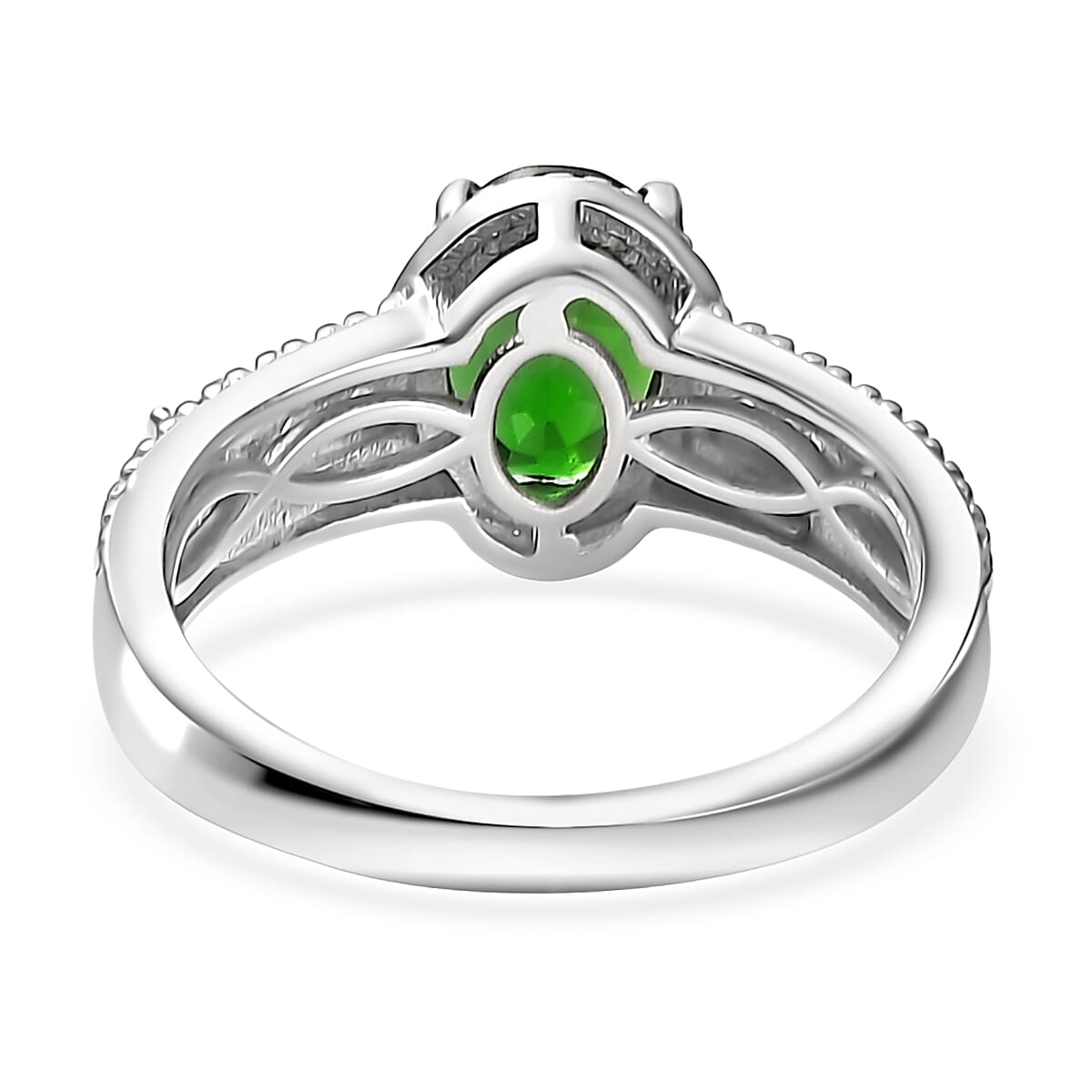 Chrome Diopside and White Zircon 1.50 ctw Elegance Ring in Rhodium Over Sterling Silver (Size 7.0)