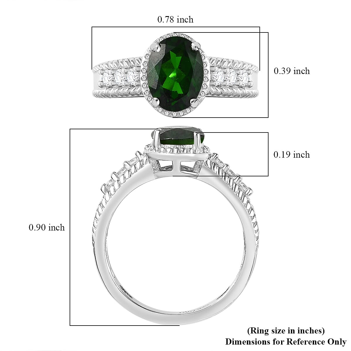 Chrome Diopside and White Zircon 1.50 ctw Elegance Ring in Rhodium Over Sterling Silver (Size 7.0)