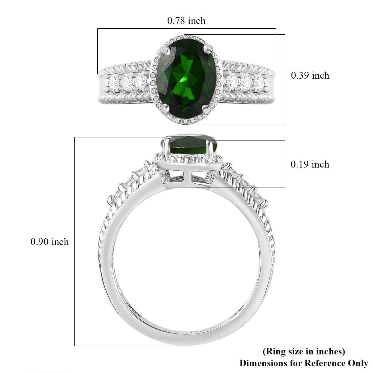 Chrome Diopside and White Zircon 1.50 ctw Elegance Ring in Rhodium Over Sterling Silver (Size 7.0) image number 5