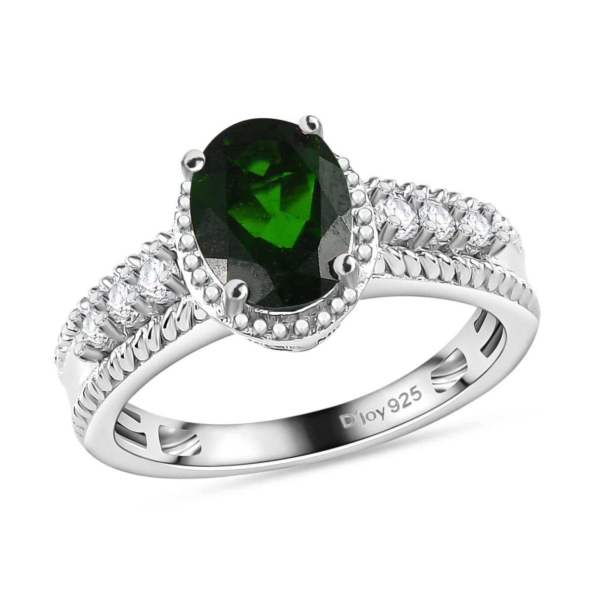 Chrome Diopside and White Zircon 1.50 ctw Elegance Ring in Rhodium Over Sterling Silver (Size 9.0) image number 0