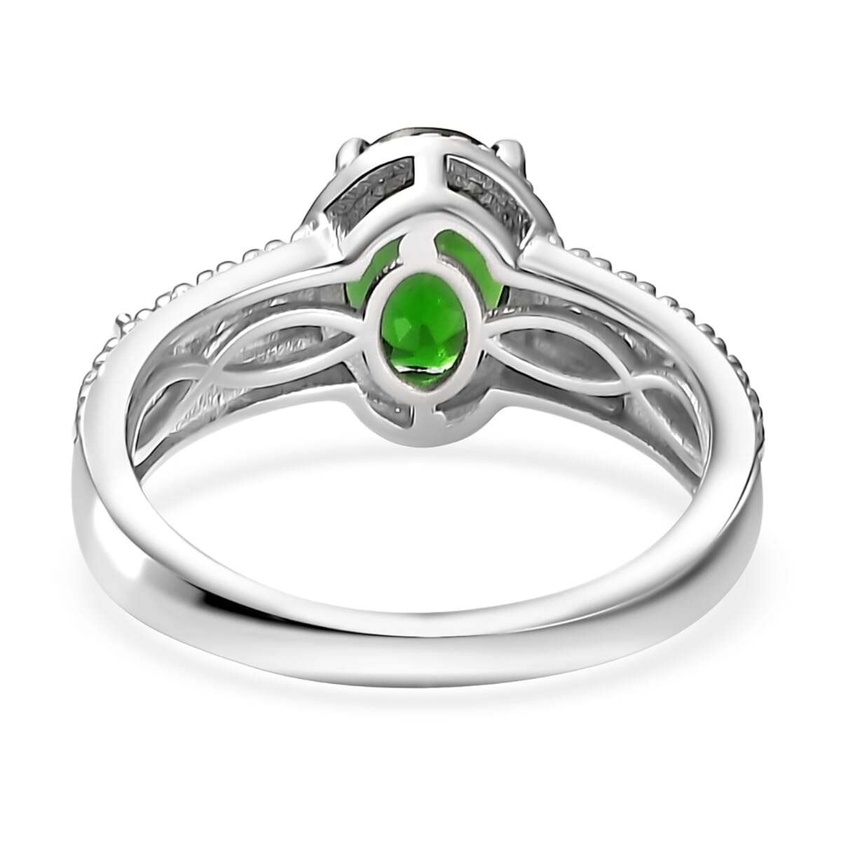 Chrome Diopside and White Zircon 1.50 ctw Elegance Ring in Rhodium Over Sterling Silver (Size 9.0) image number 4