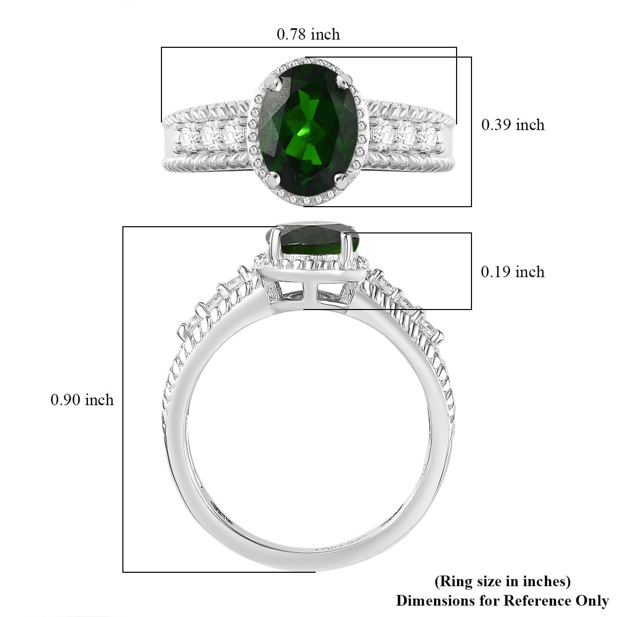 Chrome Diopside and White Zircon 1.50 ctw Elegance Ring in Rhodium Over Sterling Silver (Size 9.0) image number 5