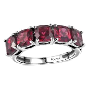 Tanzanian Wine Garnet 5 Stone Ring in Rhodium Over Sterling Silver (Size 10.0) 3.70 ctw