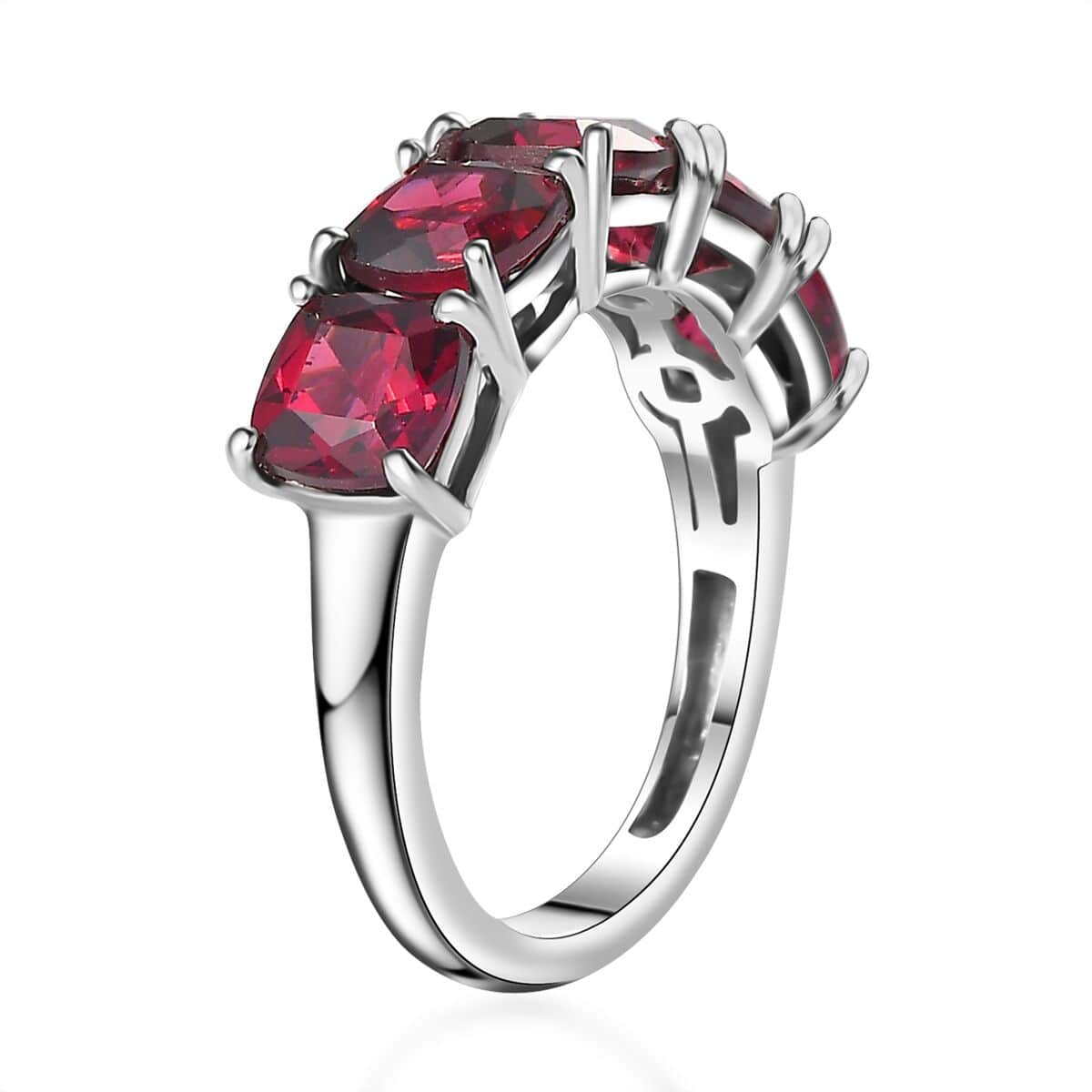 Tanzanian Wine Garnet 5 Stone Ring in Rhodium Over Sterling Silver (Size 10.0) 3.70 ctw image number 3