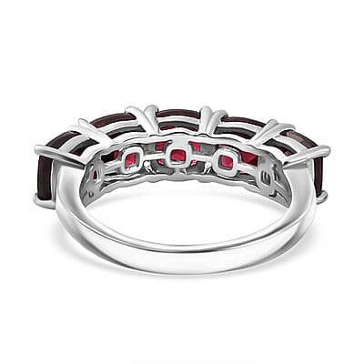 Tanzanian Wine Garnet 5 Stone Ring in Rhodium Over Sterling Silver (Size 10.0) 3.70 ctw
