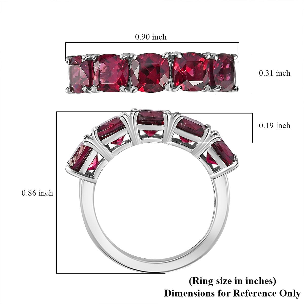 Tanzanian Wine Garnet 5 Stone Ring in Rhodium Over Sterling Silver (Size 10.0) 3.70 ctw