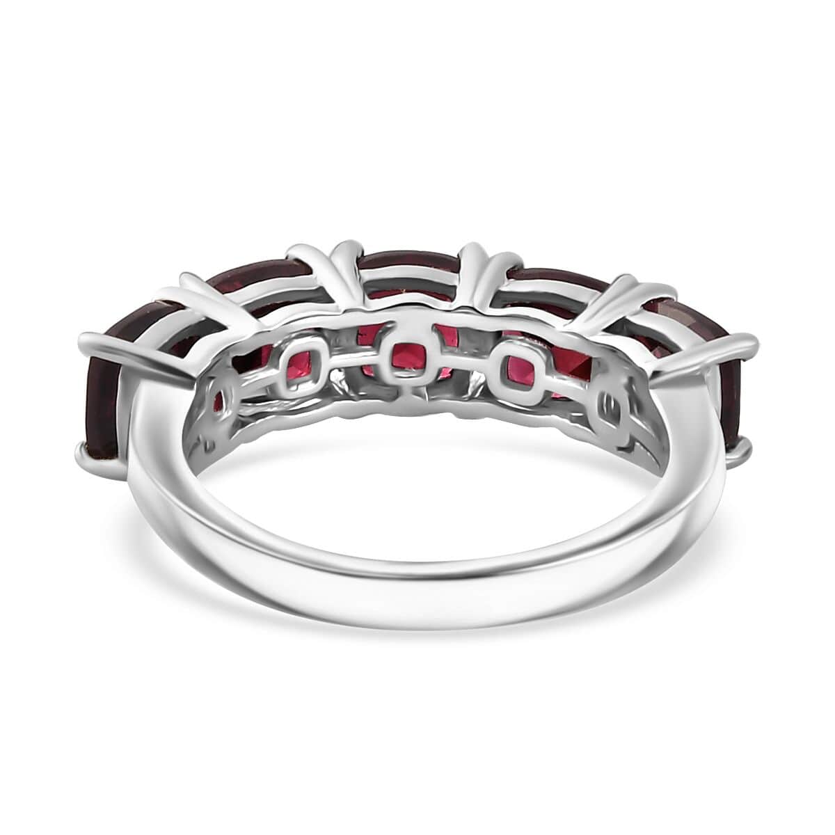 Tanzanian Wine Garnet 5 Stone Ring in Rhodium Over Sterling Silver (Size 5.0) 3.70 ctw image number 4