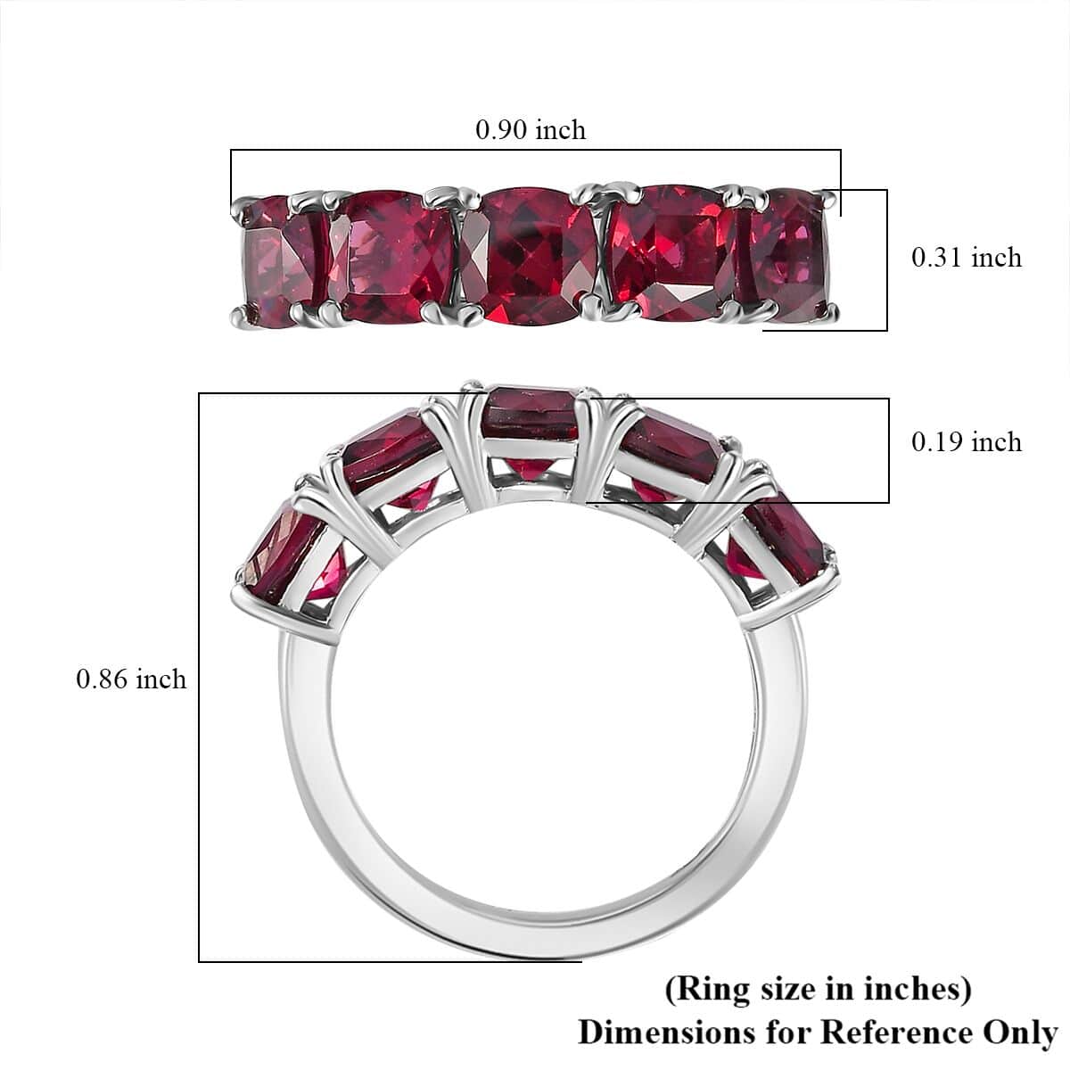 Tanzanian Wine Garnet 5 Stone Ring in Rhodium Over Sterling Silver (Size 5.0) 3.70 ctw image number 5