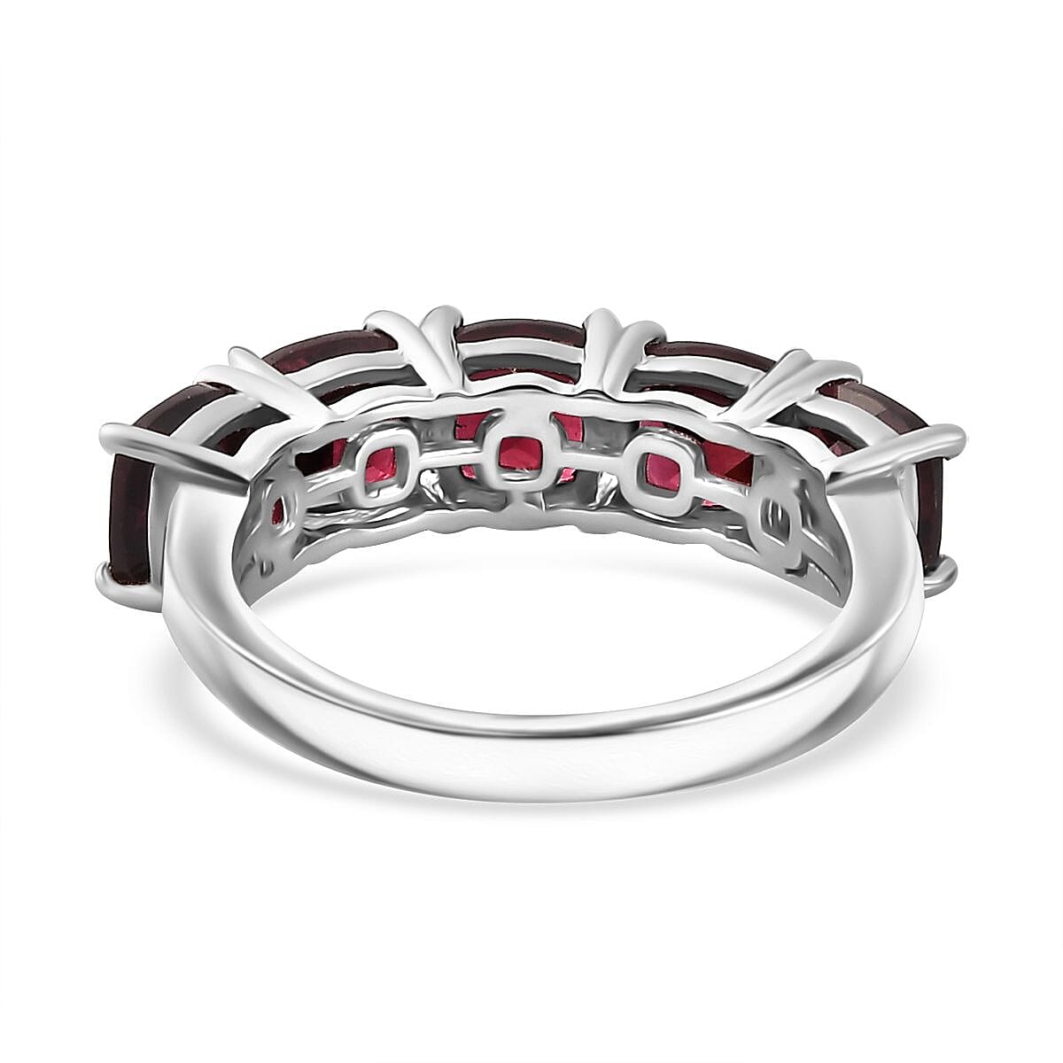 D'Joy Tanzanian Wine Garnet 5 Stone Ring in Rhodium Over Sterling Silver (Size 7.0) 3.70 ctw image number 4