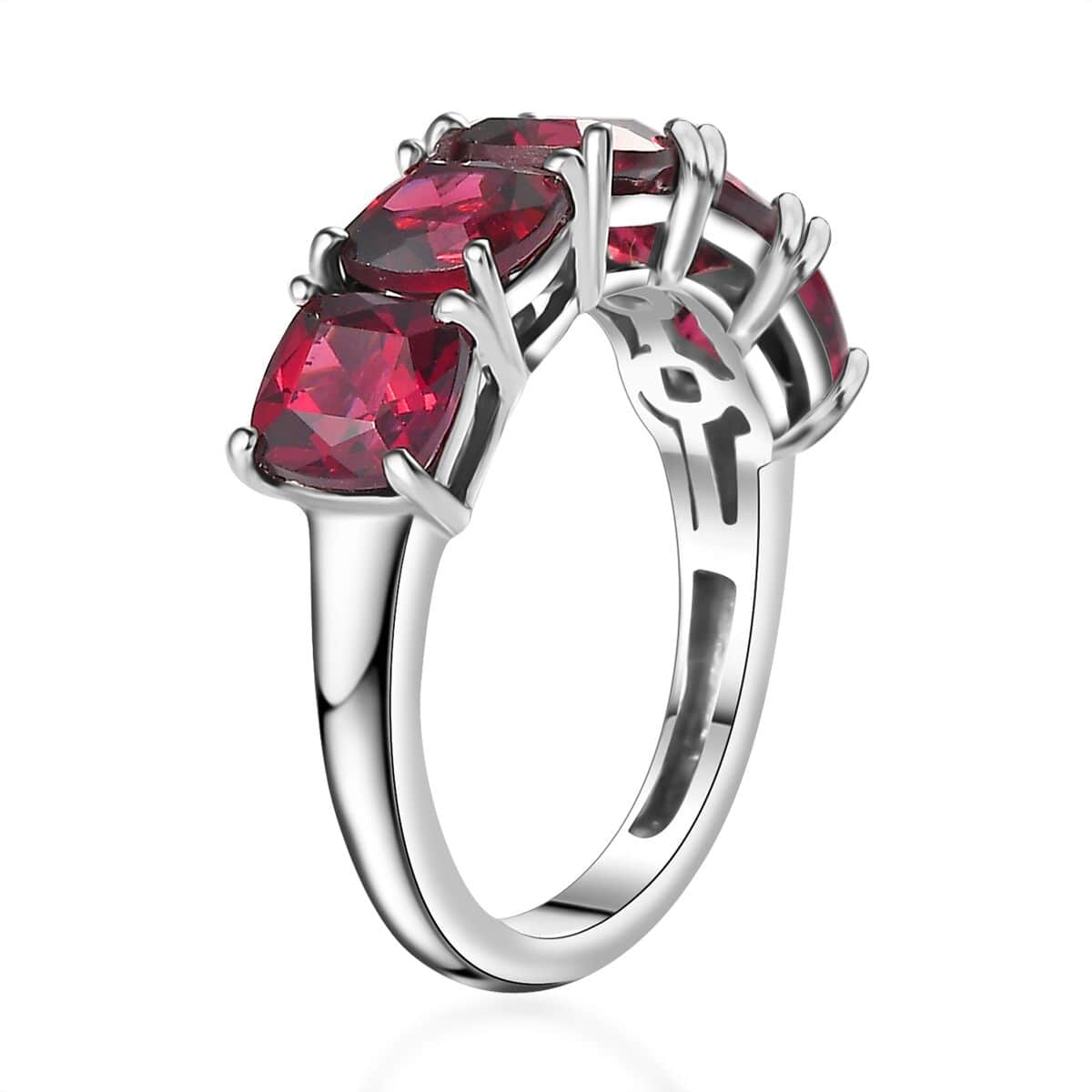 Tanzanian Wine Garnet 5 Stone Ring in Rhodium Over Sterling Silver (Size 8.0) 3.70 ctw image number 3