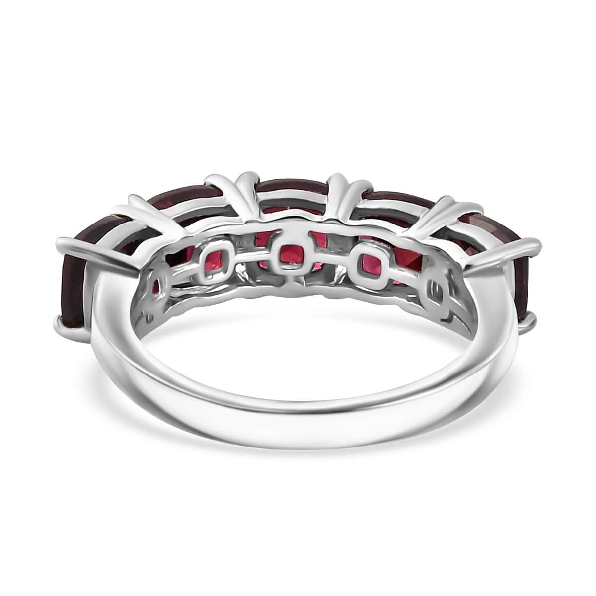 Tanzanian Wine Garnet 5 Stone Ring in Rhodium Over Sterling Silver (Size 8.0) 3.70 ctw image number 4