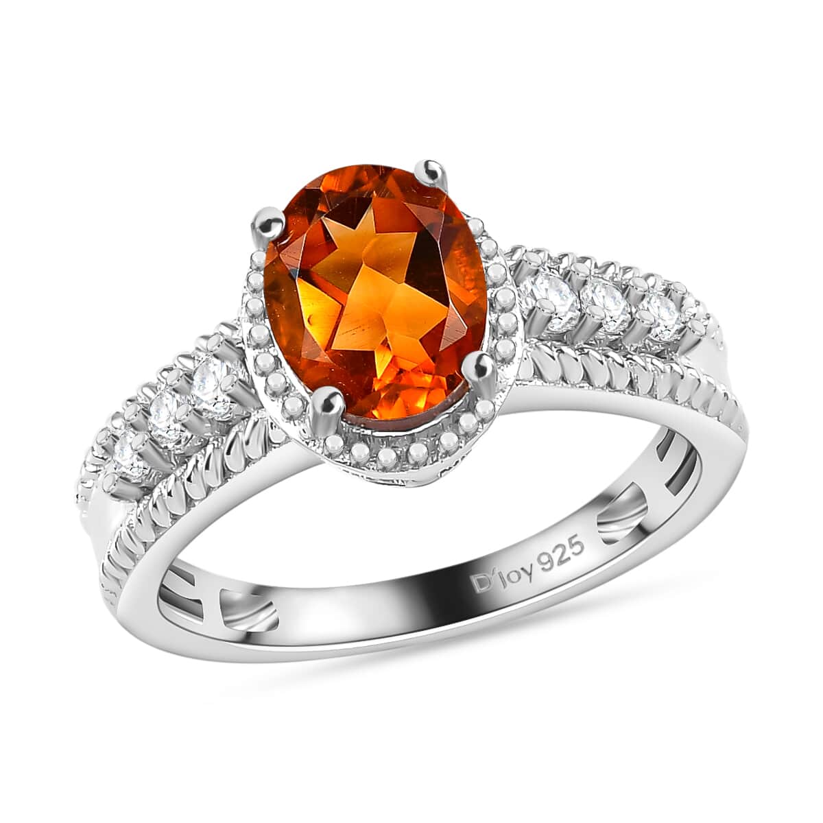 Santa Ana Madeira Citrine and White Zircon 1.30 ctw Elegance Ring in Rhodium Over Sterling Silver (Size 6.0) image number 0