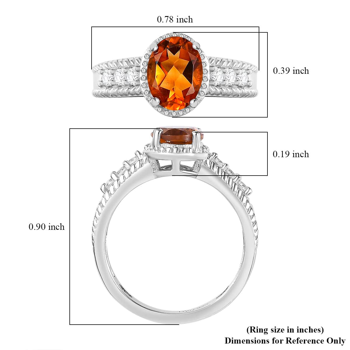 Santa Ana Madeira Citrine and White Zircon 1.30 ctw Elegance Ring in Rhodium Over Sterling Silver (Size 6.0) image number 5