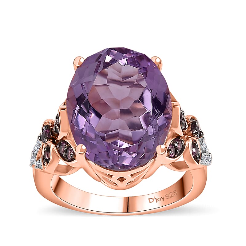 African Amethyst and Multi Gemstone 9.90 ctw Ring in 14K Vermeil Rose Gold Over Sterling Silver (Size 10.0)